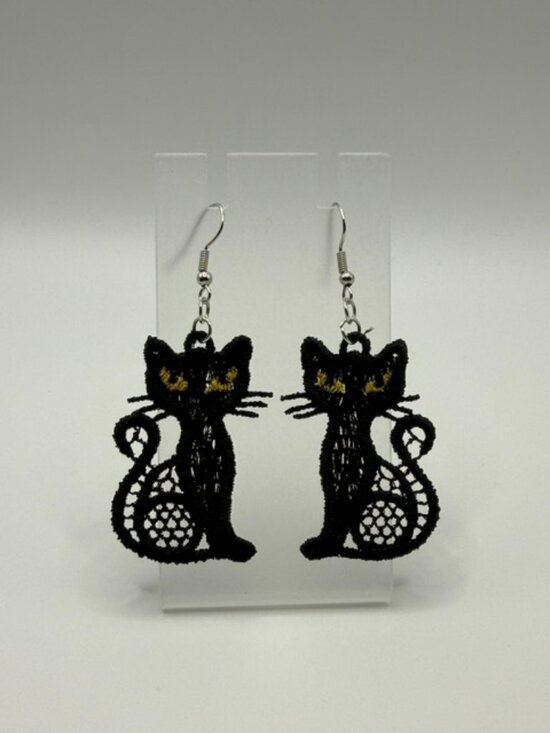 Simply Quilted Jewelry - Homemade Black Cat Lightweight Lace Earrings